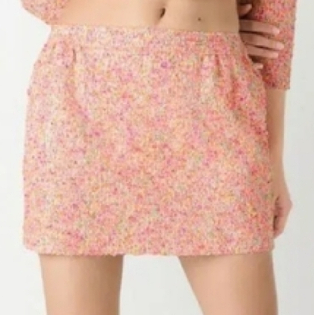 St. John Vibrant Pink Multicolor Speckled Tweed Mini Skirt Size 18 Cotton Blend